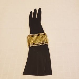 Golden Cuff Stretchy Bracelet & Clear Stone 8 1/4"